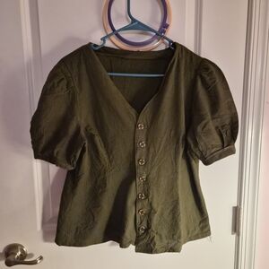 Olive Button-Up Women's Top